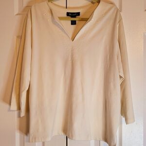 Denim&Co Cream Blouse with Embroidered Detail